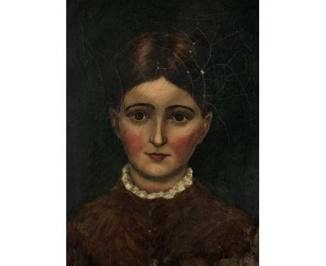 British school, late 19th century, Portrait of a young girl, oil on canvas, 46 x 36cm together with a print (2)