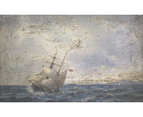 Oscar Kleineh, Schooner in a rough sea, signed with initials 'O K', oil on panel, 16.5 x 25cm, dated 1846 – 1919