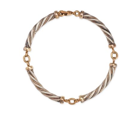 NO RESERVE - A VINTAGE TWO TONE BRACELET in 9ct yellow gold and silver, designed as four twisted links, stamped 375 925, 19.5