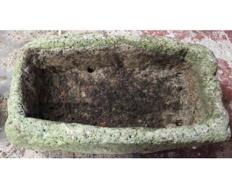 A small old weathered Cornish  granite rectangular garden trough, 22" x 12" x 8"