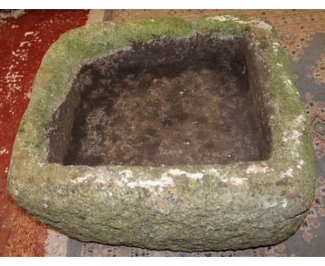 An old Cornish weathered granite rectangular garden trough, 23" x 19" x 10"