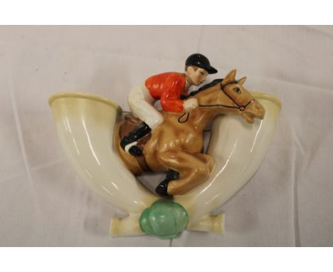 A Goebel china wall pocket with horse and jockey decoration