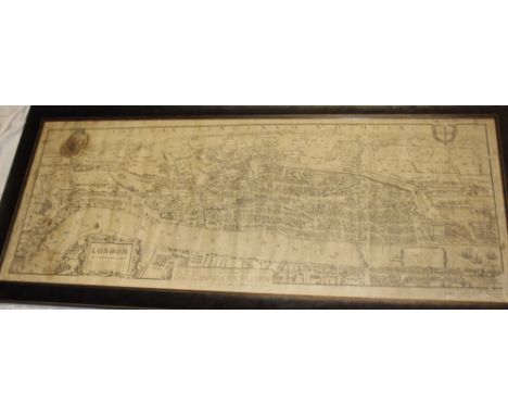 A 19th Century print on canvas as a copy of an Elizabeth 1 panoramic map of London, 1560 19" x 49", framed and glazed