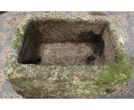 A small weathered Cornish granite rectangular garden trough, 20" x 15" x 10"