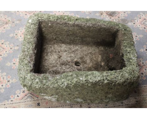 A small old Cornish weathered granite rectangular garden trough, 19" x 16" x 7"
