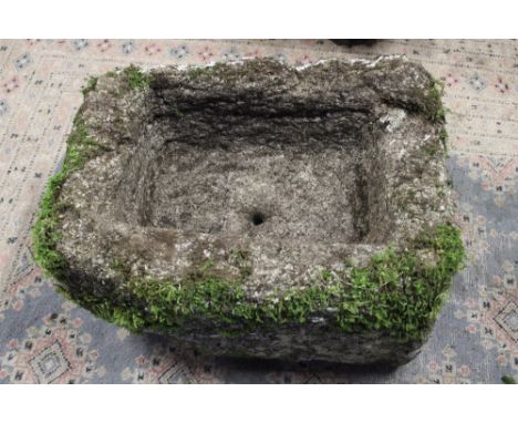 An old weathered Cornish granite rectangular trough, 22" x 18" x 10"