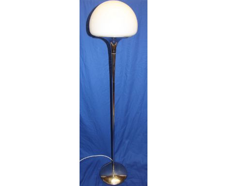 A 1970's chromium plated Italian floor lamp designed by G Reggiani for Lampadar with opaque glass domed shade