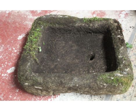 An old weathered Cornish granite rectangular garden trough, 24" x 20" x 9"