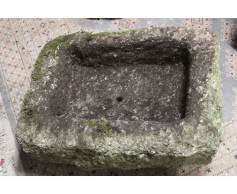 An old weathered Cornish granite rectangular garden trough, 26" x 20" x 10"