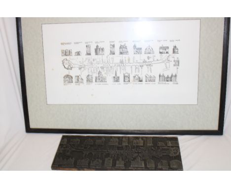 A printing block depicting the main street in Edinburgh including Holyrood Palace, originally drawn by G. O. Cribbs 8" x 21½"