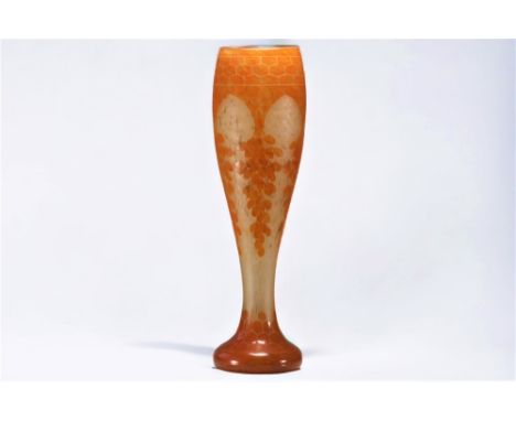 Le Verre Francais large acid-etched vase with date tree design - Weight: 5.10 kg - Shipping unavailable - Region: france - Si
