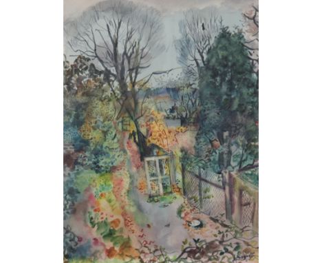 Marie HOWET (1897-1984) Drawing-Watercolour "garden view". This artist won the Belgian Pris de Rome for painting in 1922, and