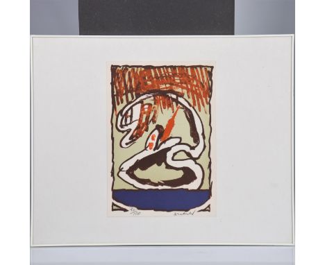 Pierre ALECHINSKY (1927) "Composition with a snake" color lithograph. His works are a blend of expressionism and surrealism. 