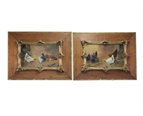 (2) Pair of oil on panel paintings "hens and roosters" signed M . Passini - Weight: 3.55 kg - Shipping unavailable - Region: 