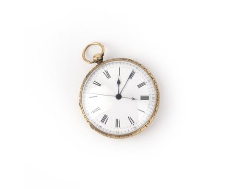 A gold pocket watch, circa 1844, the white enamel dial with Roman numeral indicators and blued steel hands, to a gold case wi