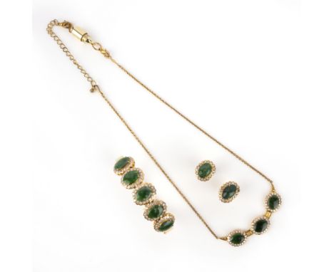 A jadeite and diamond necklace demi-parure and a pair of dyed quartz and diamond earrings, comprising: a necklace, set to the