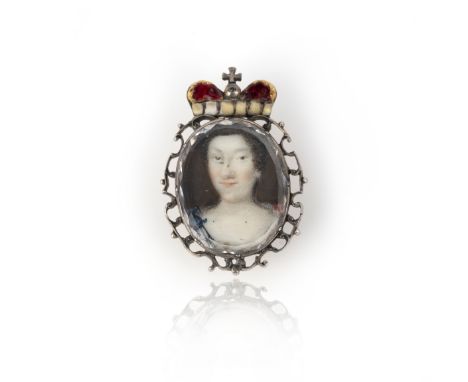 λ A Stuart crystal miniature portrait, early 18th century, the faceted oval rock crystal over an ivory portrait miniature of 