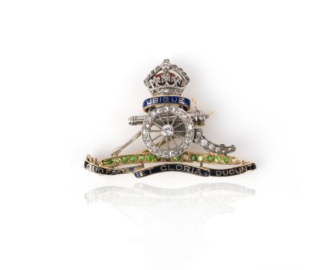 A Royal Artillery Regimental brooch, circa 1910, designed as the regimental badge of the Royal Artillery, depicting a crowned