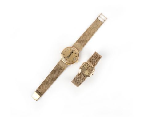 Two gold wristwatches, 1970s, comprising: a lady's 9ct watch by Beuche Girod, length 16.2cm, dial 1.6 x 1.6cm, British hallma