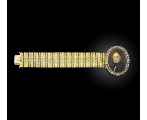 λ Karl-August Schreinzer (1819-1897), a portait miniature, gold and diamond bracelet, mid 19th century, the clasp set with an