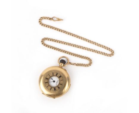 A gold repeater pocket watch, Switzerland, the white enamel dial and subsidiary seconds dial with black enamel indicators and