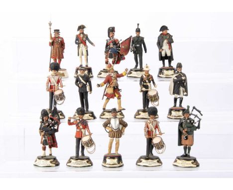 Charles Stadden factory painted 100mm pewter figures Scots Guards Pipe Major with ding to head, Wellington has bent scabbard,