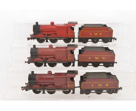 Three Lima 0 Gauge electric 2-Rail LMS maroon Class 3F Locomotives and Tenders one with a James the Red Engine face (6 includ