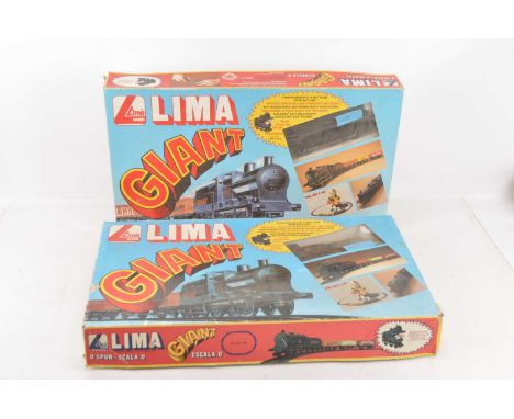 Pair of Lima 0 Gauge Giant Goods Train Sets and Track Pack (3), each comprising battery operated  black Class 3f 4547 Locomot