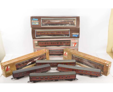 10 Lima 0 Gauge LMS maroon Coaches including a modified BR Full Parcels Coach (10), original Brake/1st (7, five in original b