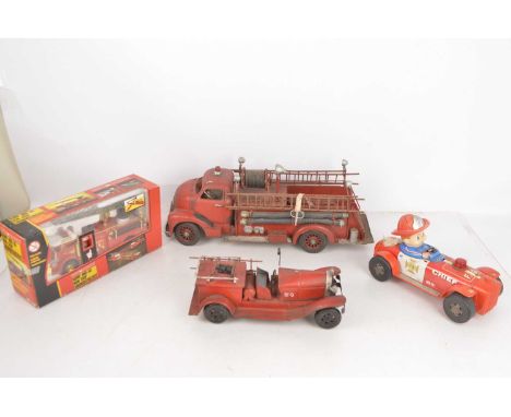 Vintage and modern Tinplate and plastic Fire Engines (4),  Modern Toys  battery operated tinplate Fire Chief, F, battery comp