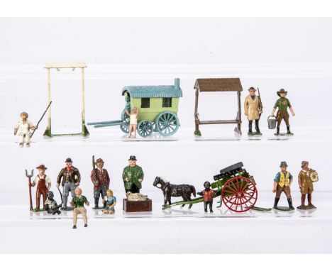 A lot of farm and country life figures and accessories by various makers including Britains and Crescent comprising Stoddart 