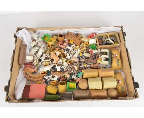 Britains Merit and others Collection of Farm Buildings Animals and accessories (qty), Comprising parts for Britains Farm Barn