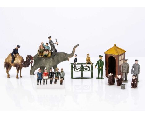 Various Zoo and Zoo ride accessories by Britains and Taylor & Barrett comprising Britains seated zookeepers (2) and children 