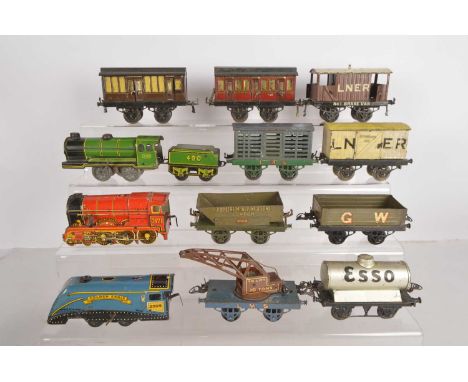 Hornby and other makers 0 Gauge clockwork Locomotives and Passenger and Goods Rolling Stock, Hornby, early GWR chocolate and 