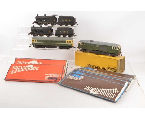 Lima 0 Gauge Steam and Diesel Locomotives and Points and Tri-ang Big Big modified Hymek Diesel (12), pair of LMS black Class 