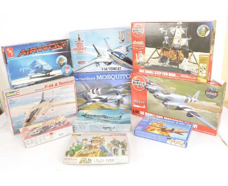 Airfix Fujimi Revell and other plastic kits unbuilt in original boxes  (10), comprising Airfix 07112 Mosquito mk 16, 50106 On
