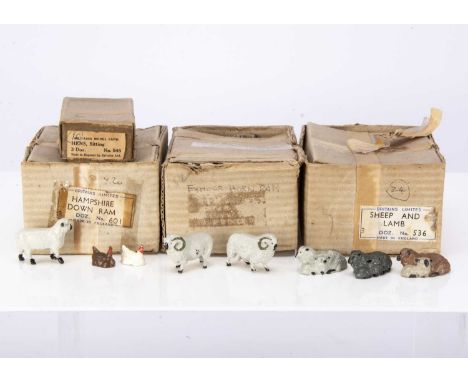 Britains Trade boxes for item 536 SHEEP AND LAMB (20+), 597 EXMOOR SHEEP (10+) - missing end label, 601 HAMPSHIRE DOWN RAM (6