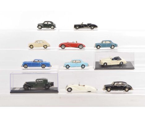 1:43 Scale Resin and White Metal Kit Built Pre and Post War Cars (11), all private cars, many models with some damage/issues,