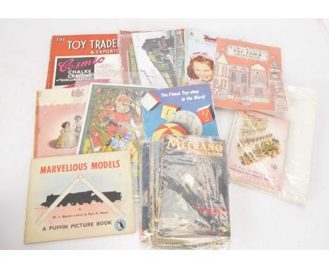 Collection of various Toy Catalogue Meccano Magazines (26), Gamage's Trains Boats Cars and Planes 1957/8 Catalogue (replaceme