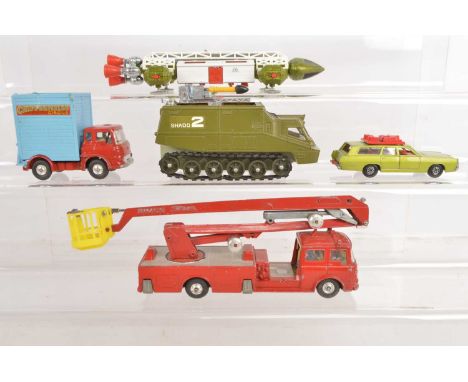 Vintage Unboxed Diecast Vehicles (5), Dinky, includes Space 1999 Eagle Transporter (one plastic foot broken on landing pod), 