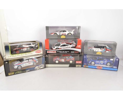 1:18 Scale Modern Competition Cars (7), all boxed, Lancias, Kyosho 08136B Stratos HF Rally 78 Sanremo No 4, Sunstar 3105 Delt