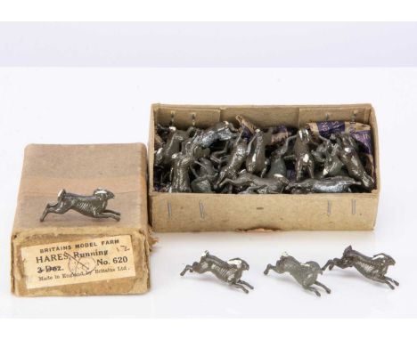 Britains Trade boxes (2) for item 620 HARES Running, containing 32 Hares, and some individual packaging, VG,