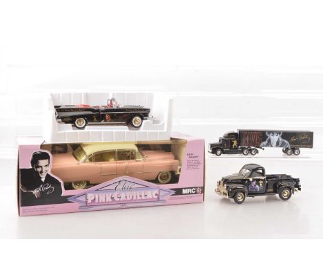 Modern Diecast Elvis Presley Themed (4),  boxed, 1:18 scale Elvis 1955 Pink Cadillac, with sound untested LIC1200 by MRC, box