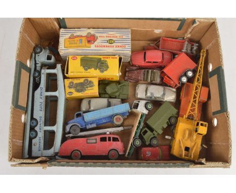 Postwar Playworn Diecast Vehicles (15) military, private and commercial vehicles, by Dinky and Corgi, includes two boxed exam