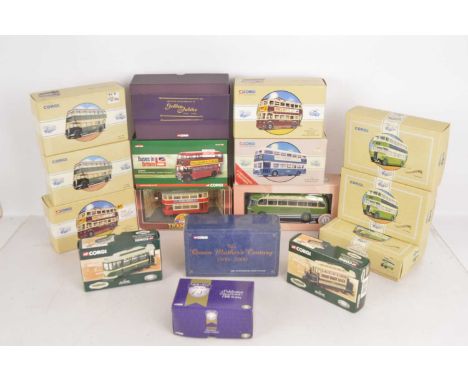 Corgi and Oxford Diecast Public Transport Models (16), all boxed, vintage and modern buses, trams and trolleybuses, Corgi exa