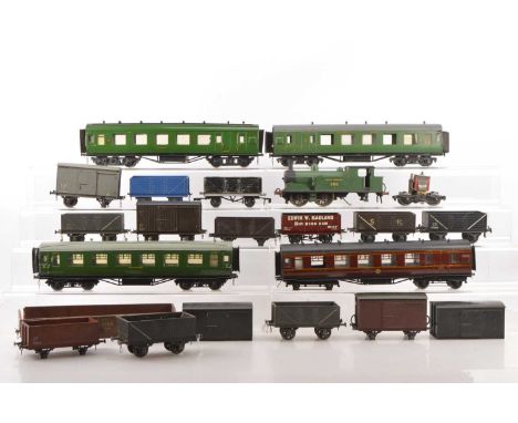 Leeds Model Co 0 Gauge electric 0-4-4 tank Locomotive and Rolling Stock (qty), the locomotive repainted in SR green and with 