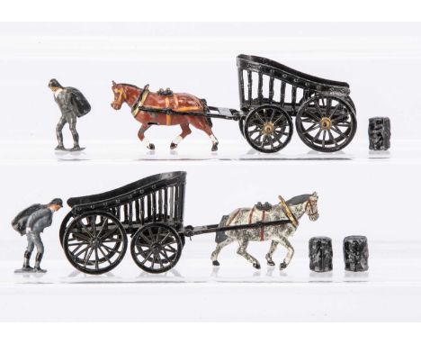 Charbens coal carts (2) comprising carts,  horses (2), coalman (2), lead sacks (3), 1 horse incomplete, otherwise all G-VG, (