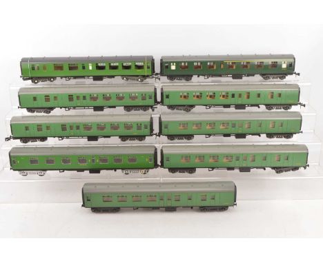 9 Lima 0 Gauge BR SR green Corridor Coaches (9),  original Brake/2nd (5, two with numbers altered), modified 1st/2nd darker g