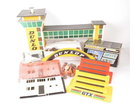 Very large quantity of Scalextric Accessories,  including Over Track Control Tower and Crosswalk, Grandstands with seated fig