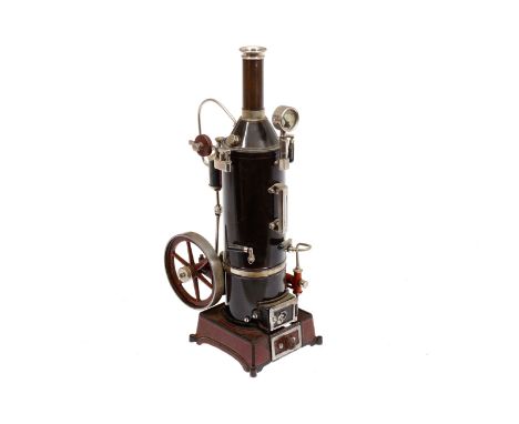 Carette stehende Dampfmaschine, braun lackierter Kessel, KD 6, mit Armaturen und Brenner, feststehender Zylinder, mit Speisep
